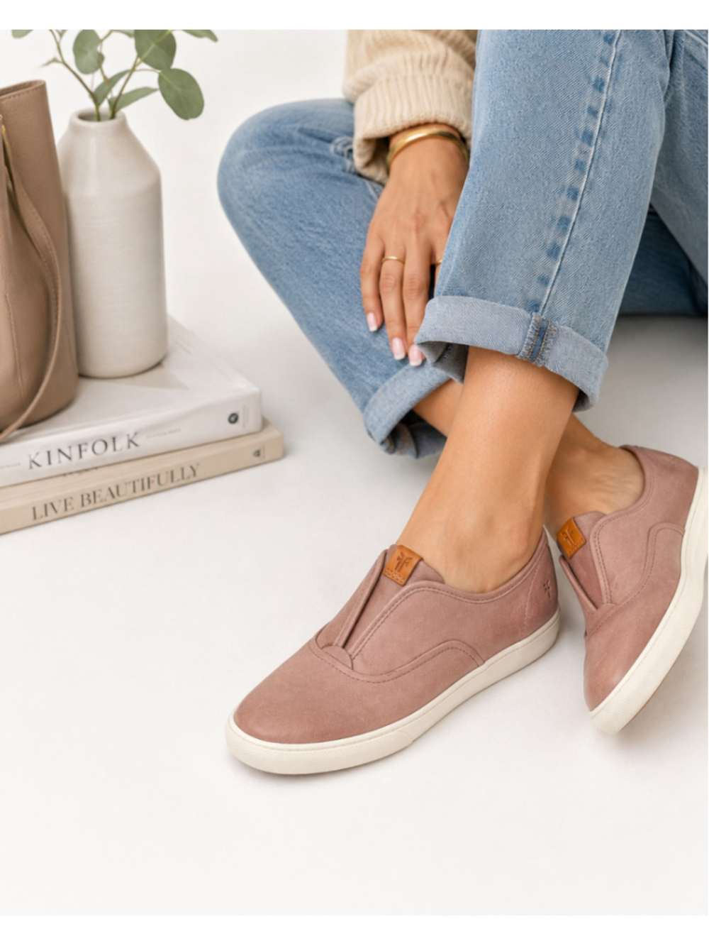 Frye Ivy Slip-On Leather Sneakers Blush Pink Women’s Casual Comfort Shoes Size 8